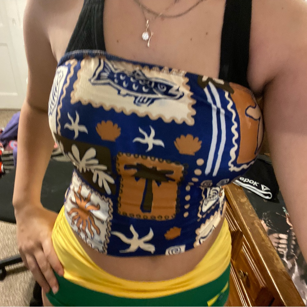 Blue and Brown Patterned Women's Top